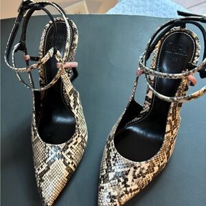 Zara Snakeskin Print Heels With Ankle Strap